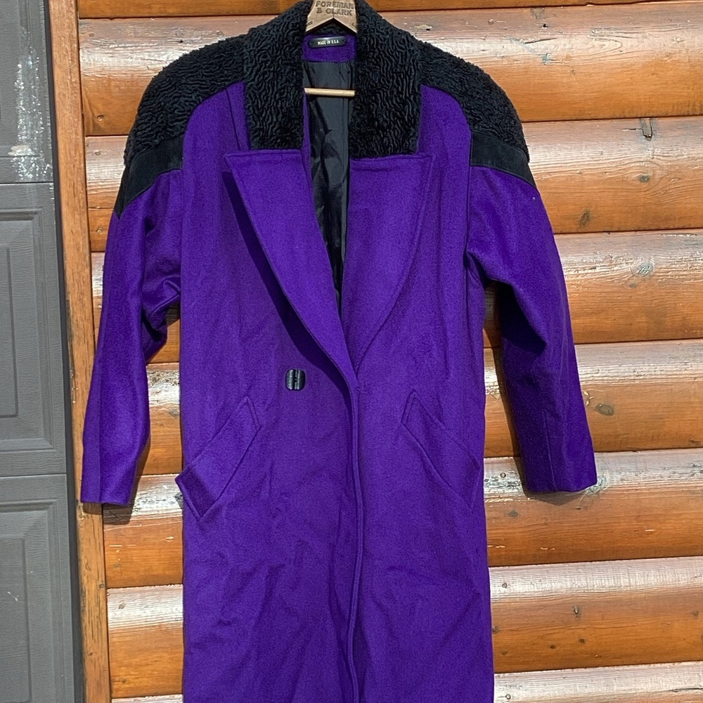 💜 MAXI PURPLE WOOL COAT 80's FUR COLLAR 💜 EPLVC